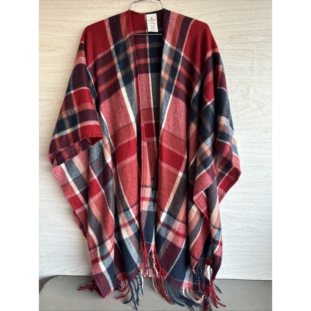 Women's Woolrich One Size Plaid Blanket Wrap/poncho  OSFA Red, White Blue